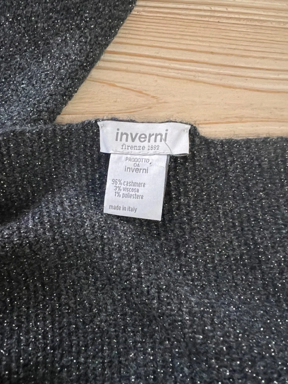 Inverni Black Cashmere Silver Metallic Scarf Made in Italy